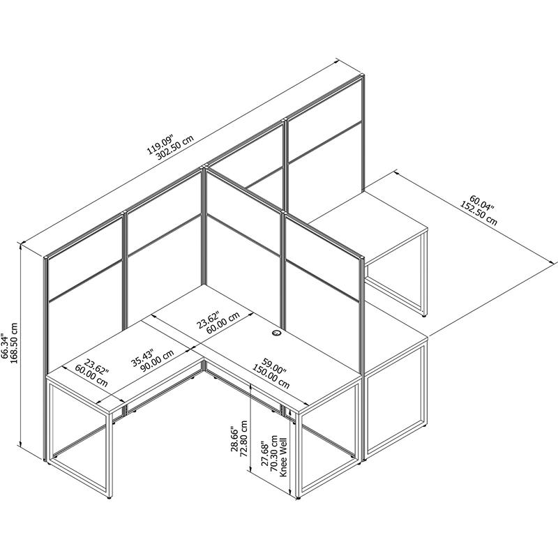 Easy Office 2 Person L Shaped Desk with 66H Panels in White - Engineered Wood