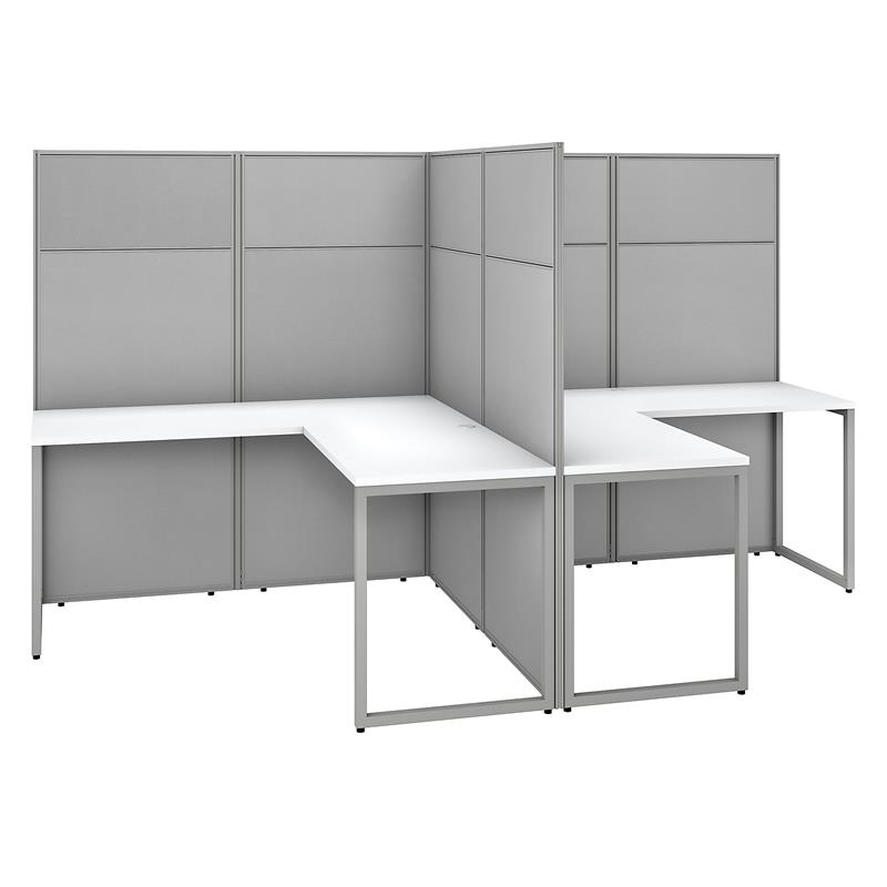 Easy Office 2 Person L Shaped Desk with 66H Panels in White - Engineered Wood