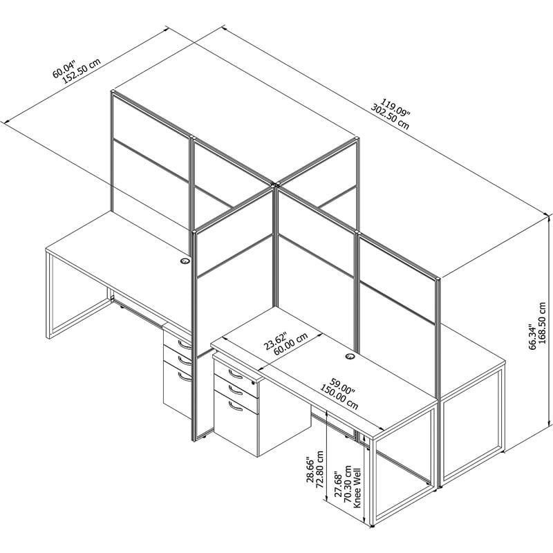 Easy Office 4 Person Desk with Storage and 66H Panels in White - Engineered Wood