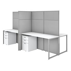 Easy Office 4 Person Desk with Storage and 66H Panels in White - Engineered Wood