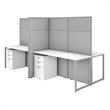 Easy Office 4 Person Desk with Storage and 66H Panels in White - Engineered Wood
