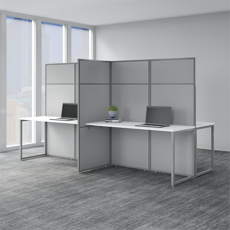 Easy Office 60W 4 Person Desk with 66H Panels in White - Engineered Wood