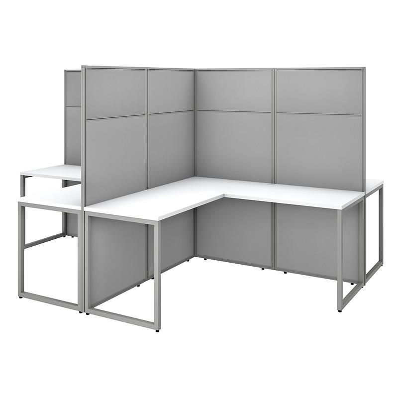 Easy Office 60W 4 Person L Desk with 66H Panels in White - Engineered Wood