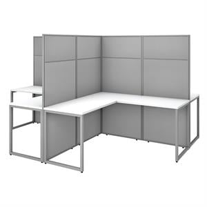 Easy Office 60W 4 Person L Desk with 66H Panels in White - Engineered Wood