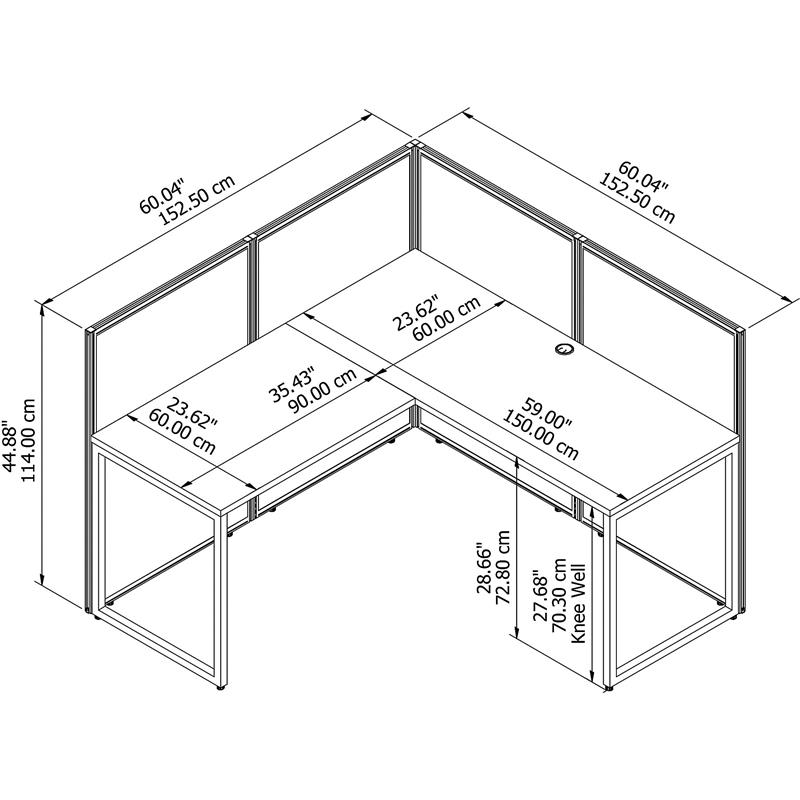 Easy Office 60W L Shaped Cubicle Desk with 45H Panels in White - Engineered Wood