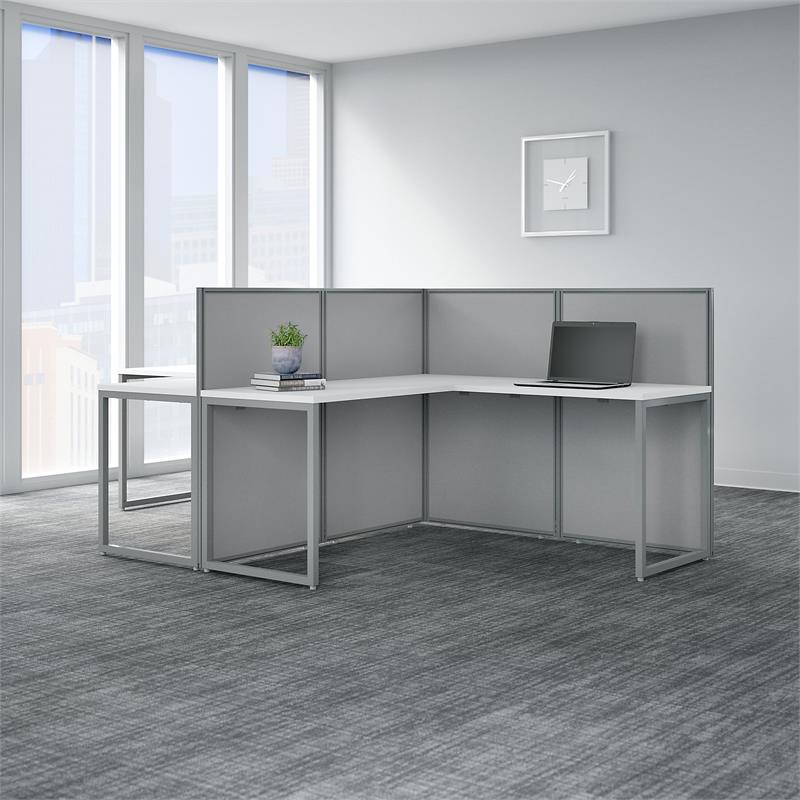 Easy Office 2 Person L Shaped Desk with 45H Panels in White - Engineered Wood