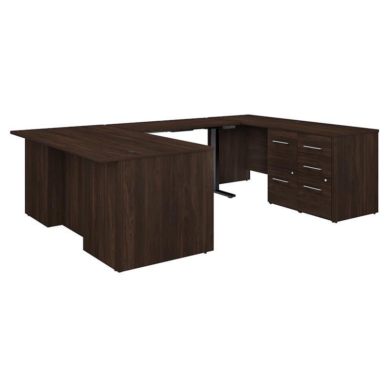 Office 500 72W Height Adjustable U Shaped Desk in Black Walnut - Engineered Wood