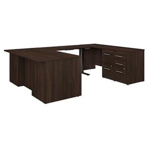 Office 500 72W Height Adjustable U Shaped Desk in Black Walnut - Engineered Wood
