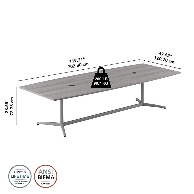 120W x 48D Conference Table with Metal Base in Platinum Gray - Engineered Wood