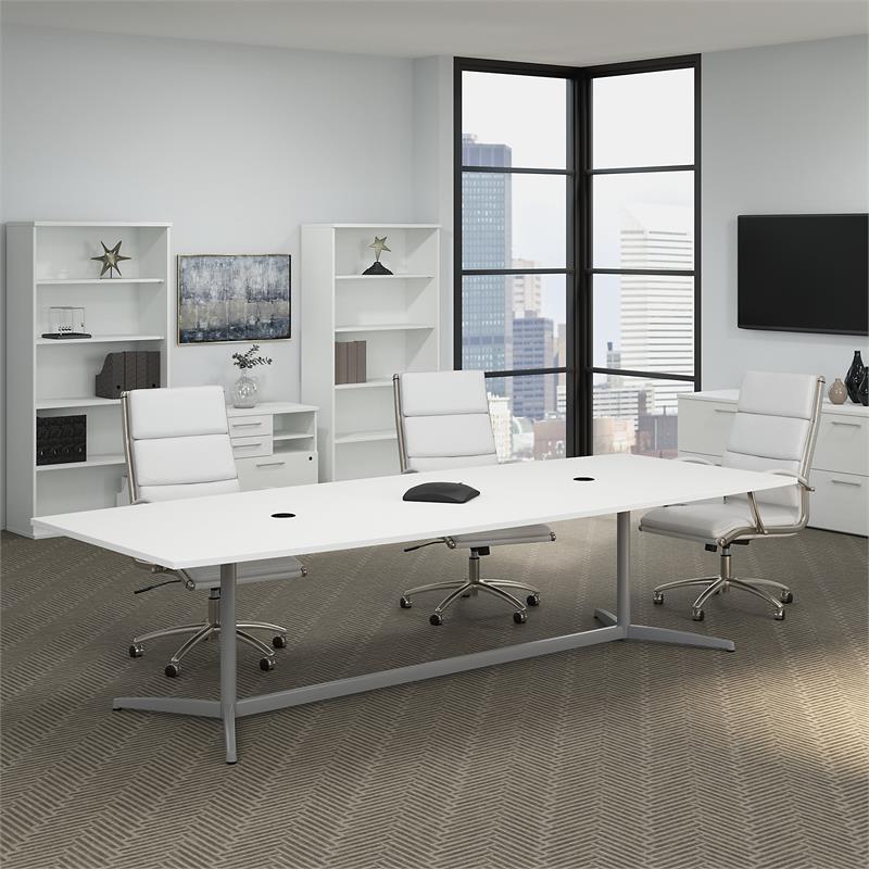 120W x 48D Conference Table with Metal Base in White - Engineered Wood