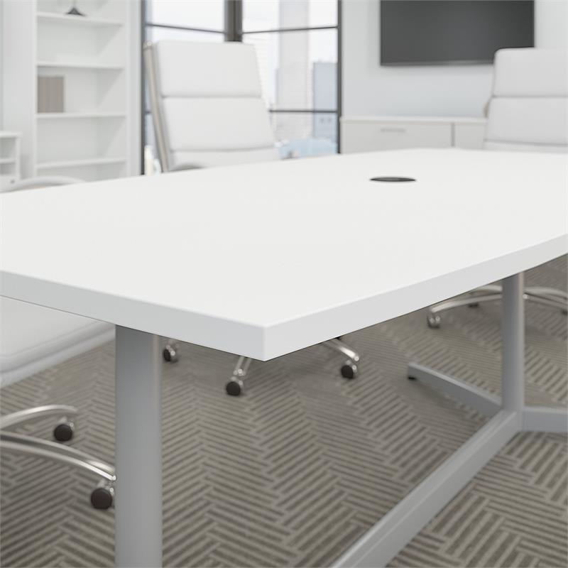 120W x 48D Conference Table with Metal Base in White - Engineered Wood