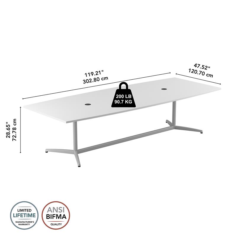 120W x 48D Conference Table with Metal Base in White - Engineered Wood