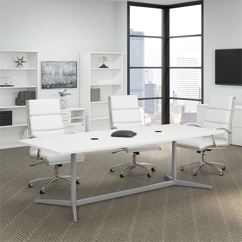 96W x 42D Conference Table with Metal Base in White - Engineered Wood