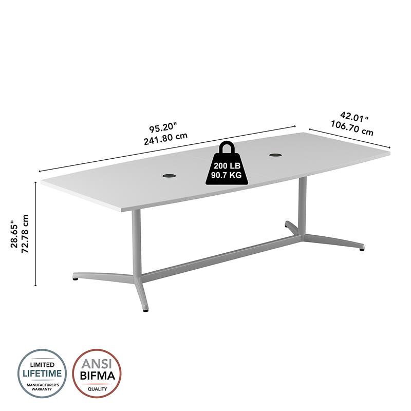 96W x 42D Conference Table with Metal Base in White - Engineered Wood