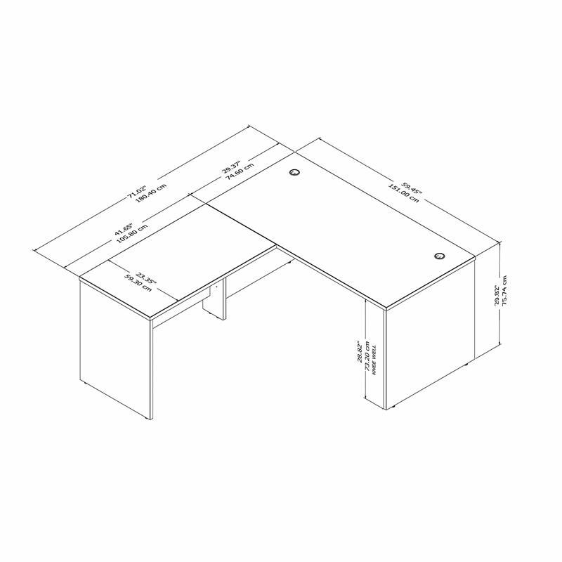 Studio C 60W x 30D L Shaped Desk with 42W Return in White - Engineered Wood