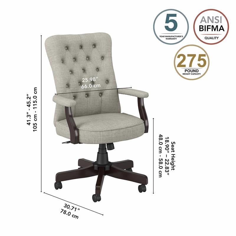 Arden Lane High Back Tufted Office Chair with Arms in Light Gray Fabric
