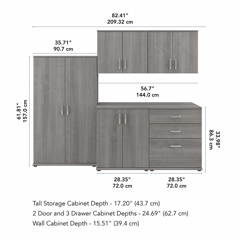 Universal 92W 5 Piece Modular Storage Set in Platinum Gray - Engineered Wood