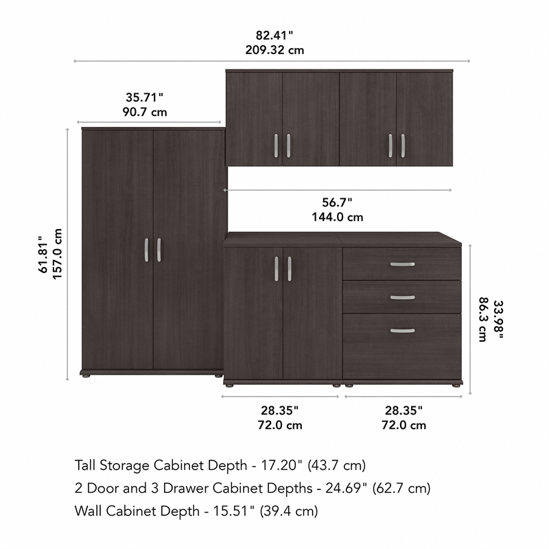 Universal 92W 5 Piece Modular Storage Set in Storm Gray - Engineered Wood