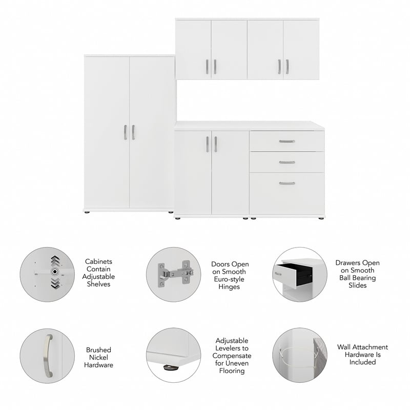 Universal 92W 5 Piece Modular Storage Set in White - Engineered Wood