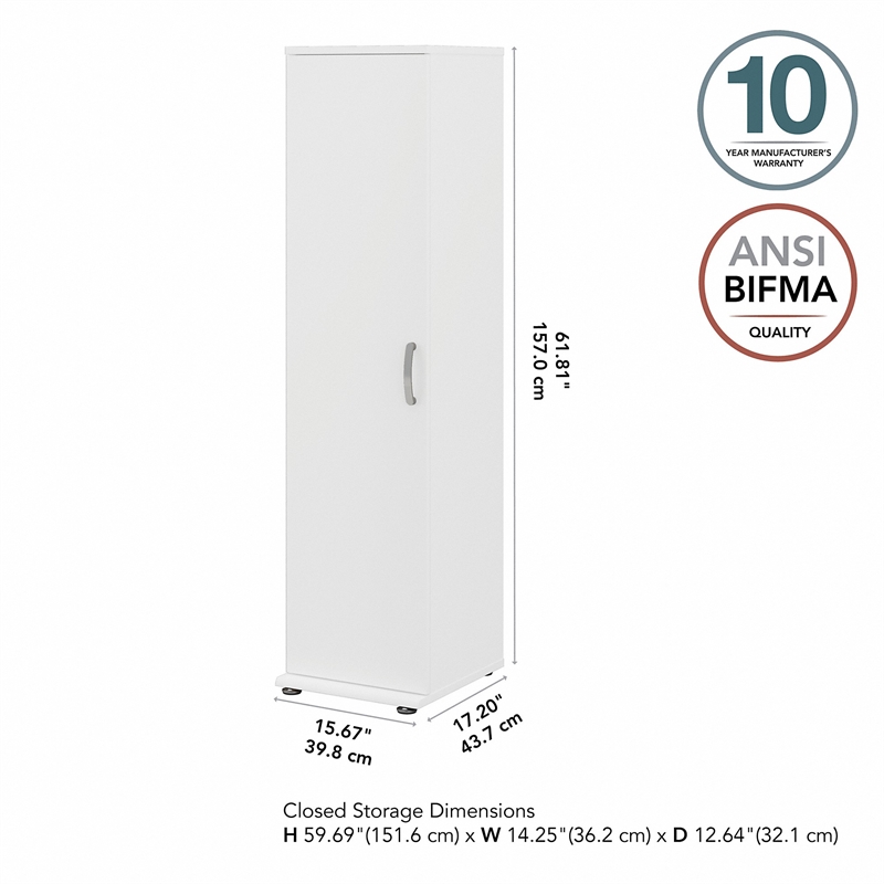 Universal Tall Narrow Storage Cabinet in White - Engineered Wood