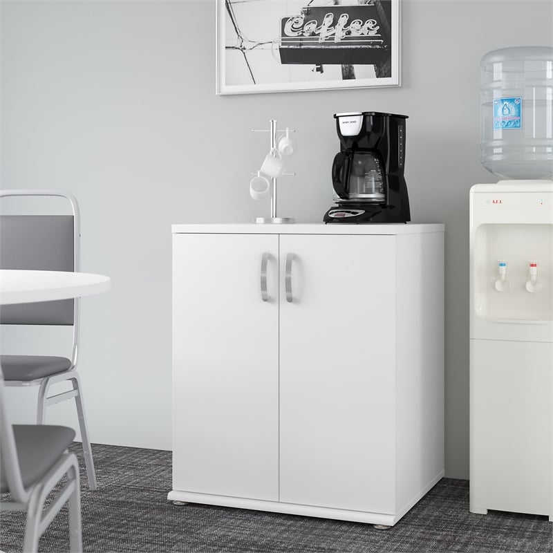 Universal Floor Storage Cabinet with Doors in White - Engineered Wood