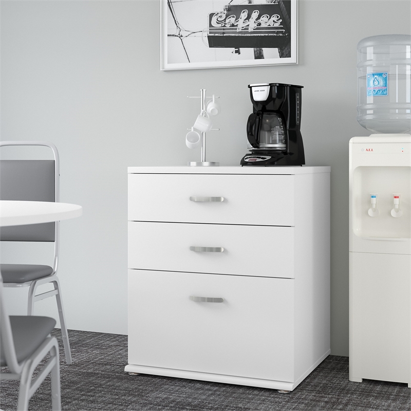 Universal Floor Storage Cabinet with Drawers in White - Engineered Wood