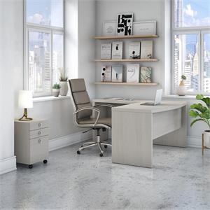 Echo L Shaped Bow Front Desk with Drawers in Gray Sand - Engineered Wood