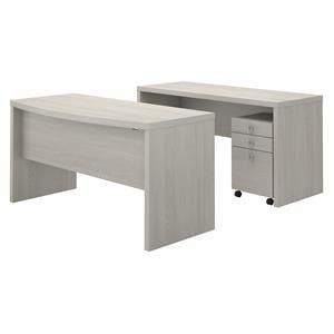 Echo Bow Front Desk and Credenza w/ Drawers in Gray Sand - Engineered Wood