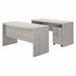 Echo Bow Front Desk and Credenza w/ Drawers in Gray Sand - Engineered Wood
