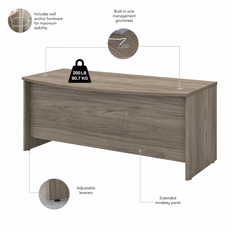 Studio C 72W x 36D Bow Front Desk in Modern Hickory - Engineered Wood
