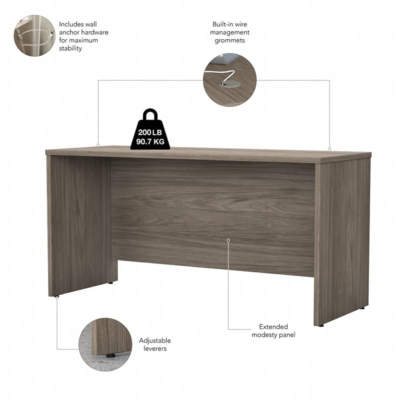 Studio C 60W x 24D Credenza Desk in Modern Hickory - Engineered Wood