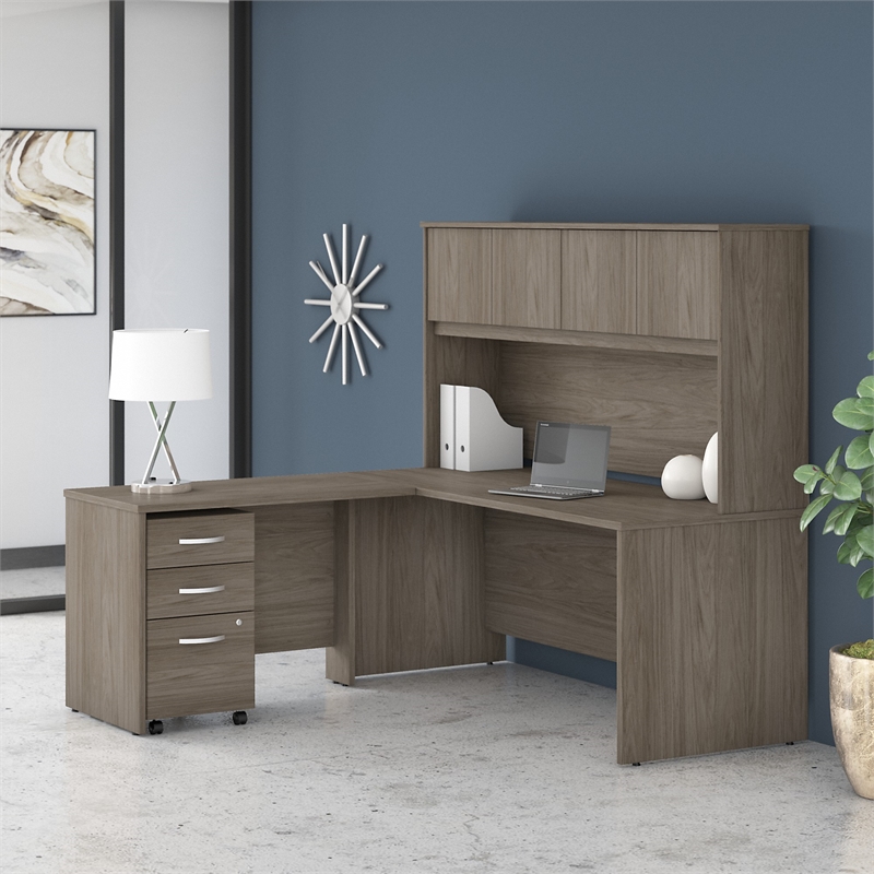 Studio C 72W L Desk with Hutch and Drawers in Modern Hickory - Engineered Wood