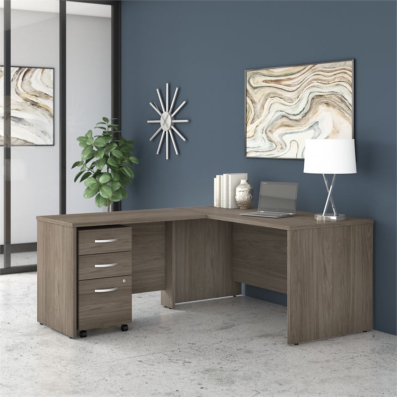 Studio C 60W L Shaped Desk with Drawers in Modern Hickory - Engineered Wood