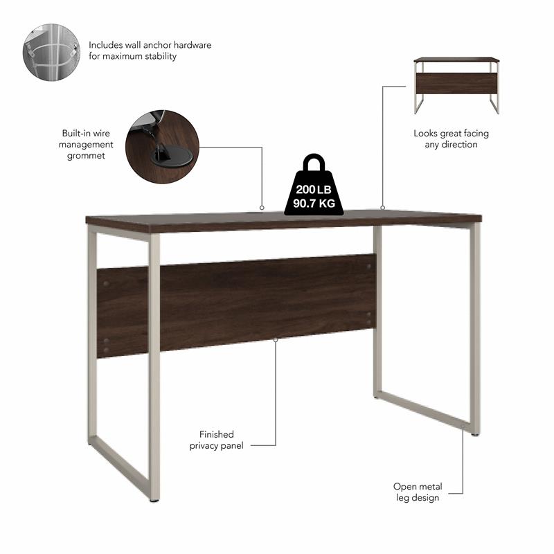 Hybrid 48W x 24D Computer Table Desk in Black Walnut - Engineered Wood