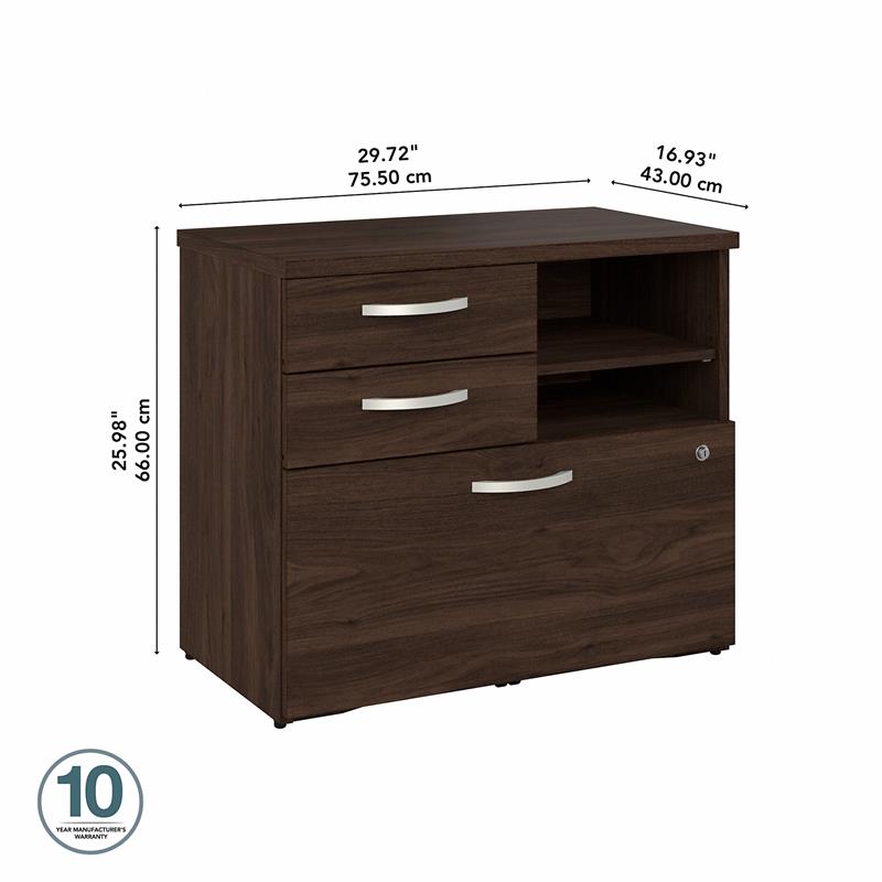 Hybrid Office Storage Cabinet with Drawers in Black Walnut - Engineered Wood