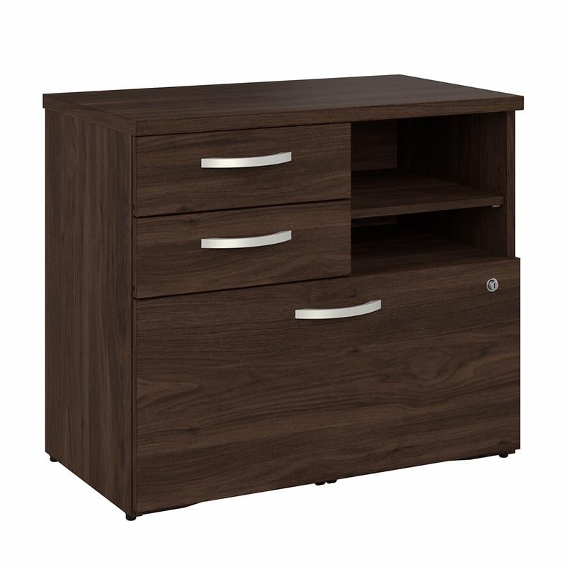 Hybrid Office Storage Cabinet with Drawers in Black Walnut - Engineered Wood