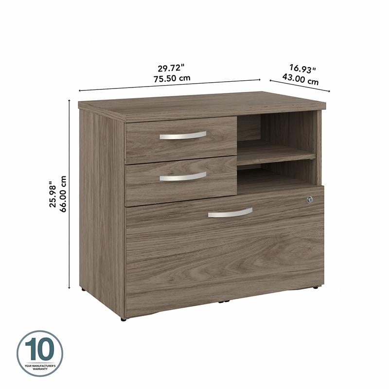 Hybrid Office Storage Cabinet with Drawers in Modern Hickory - Engineered Wood