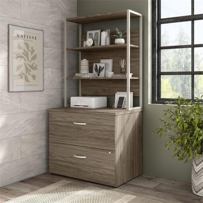 Hybrid 2 Drawer Lateral File Cabinet in Modern Hickory - Engineered Wood