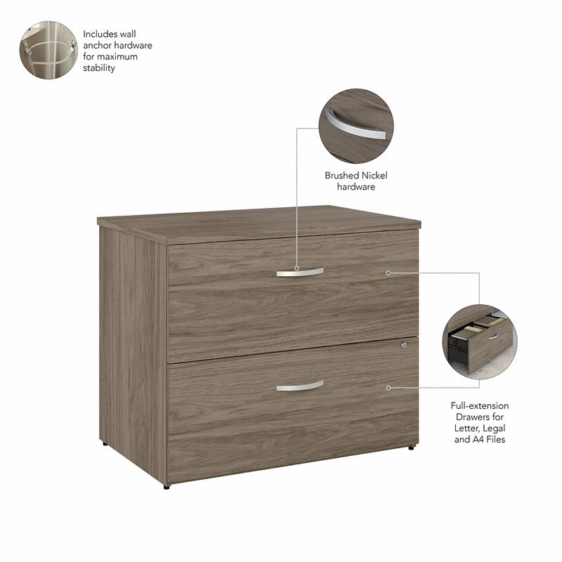Hybrid 2 Drawer Lateral File Cabinet in Modern Hickory - Engineered Wood