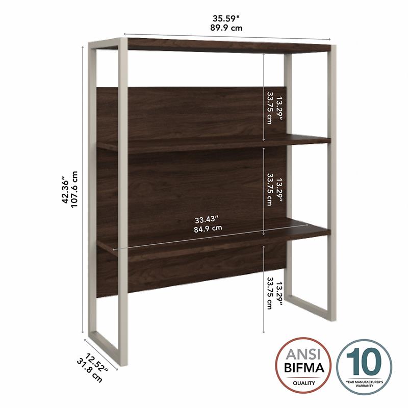 Hybrid 36W Bookcase Hutch in Black Walnut - Engineered Wood