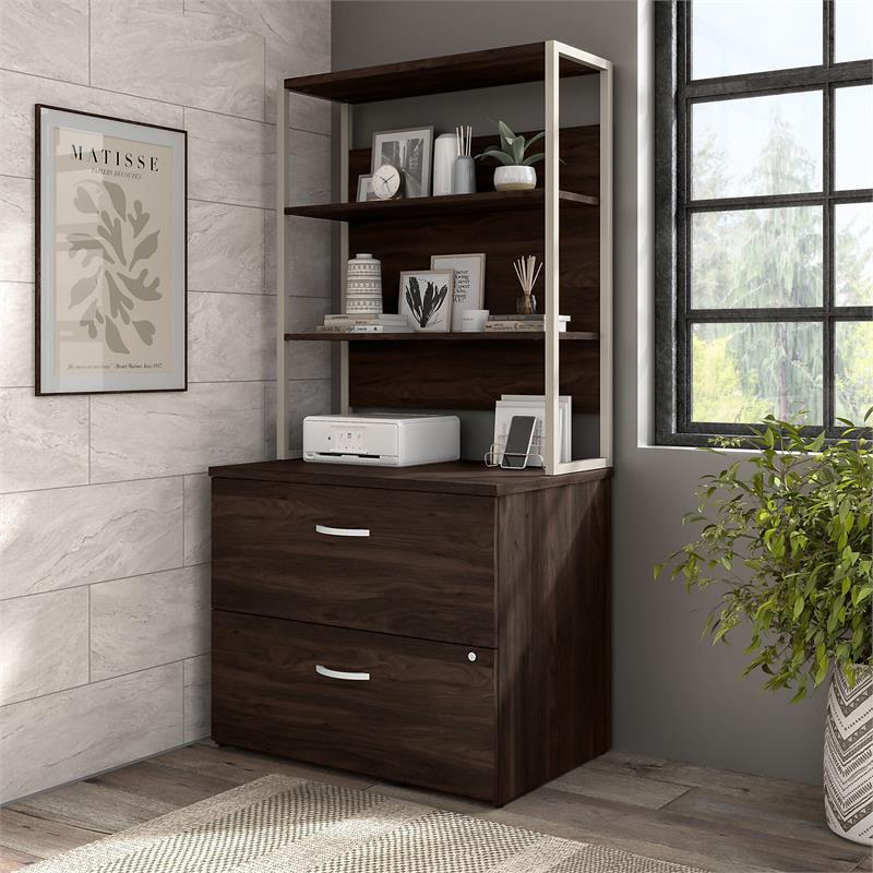 Hybrid 36W Bookcase Hutch in Black Walnut - Engineered Wood