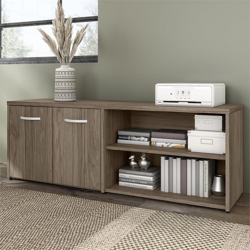 Hybrid Low Storage Cabinet with Doors in Modern Hickory - Engineered Wood