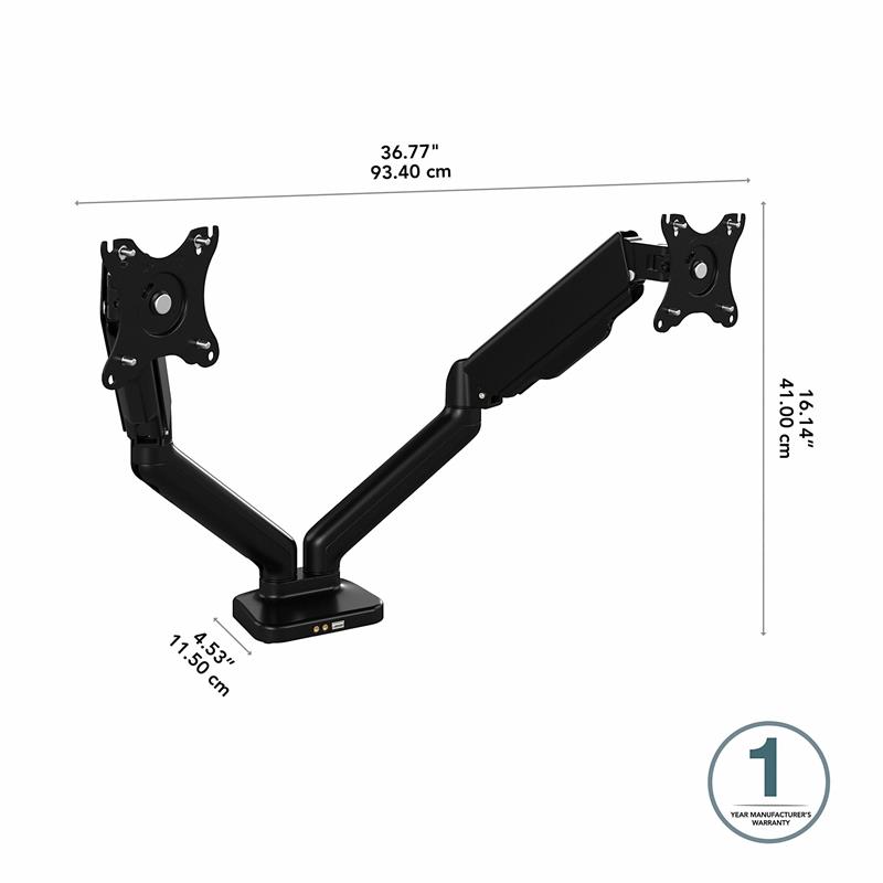 Bush Business Furniture Adjustable Dual Monitor Arm with USB in Black - Steel