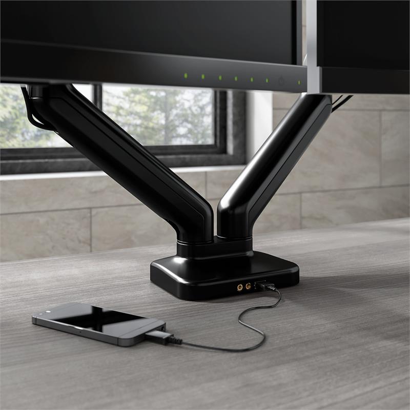 Bush Business Furniture Adjustable Dual Monitor Arm with USB in Black - Steel
