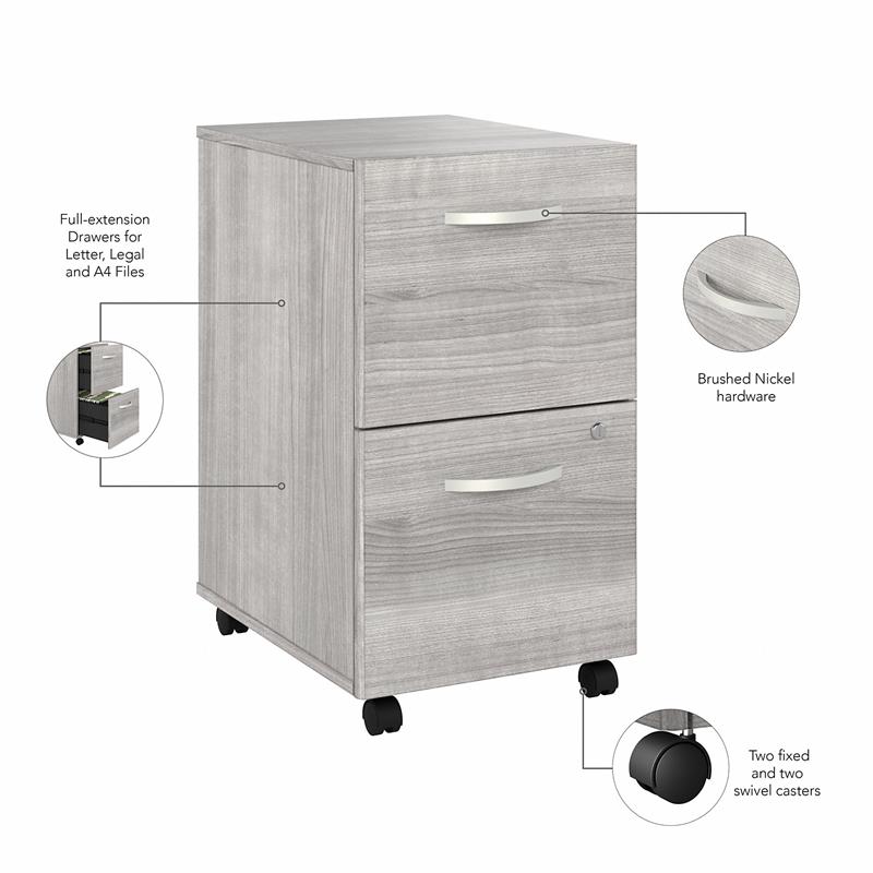 Hybrid 2 Drawer Mobile File Cabinet in Platinum Gray - Engineered Wood