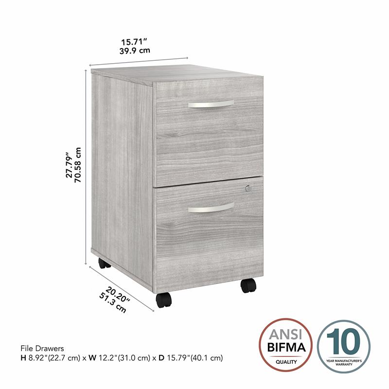 Hybrid 2 Drawer Mobile File Cabinet in Platinum Gray - Engineered Wood