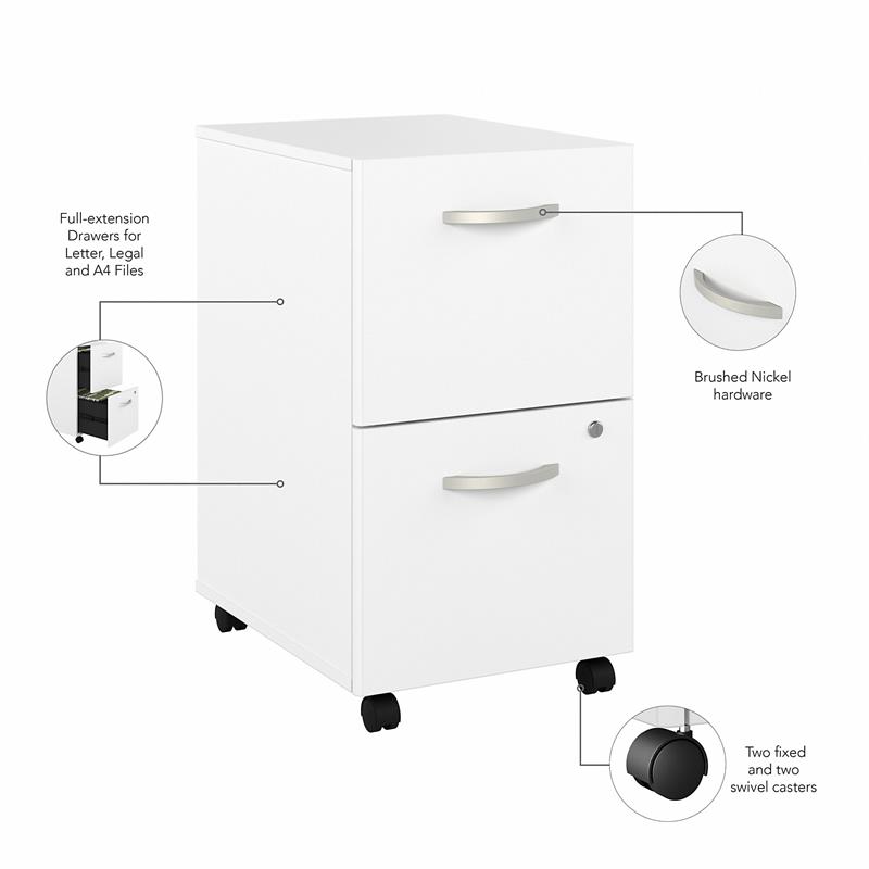 Hybrid 2 Drawer Mobile File Cabinet in White - Engineered Wood