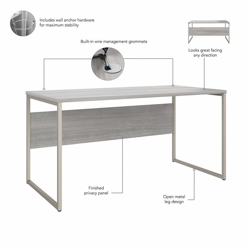 Hybrid 60W x 30D Computer Table Desk in Platinum Gray - Engineered Wood