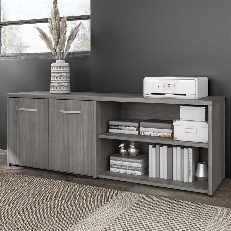 Hybrid Low Storage Cabinet with Doors in Platinum Gray - Engineered Wood