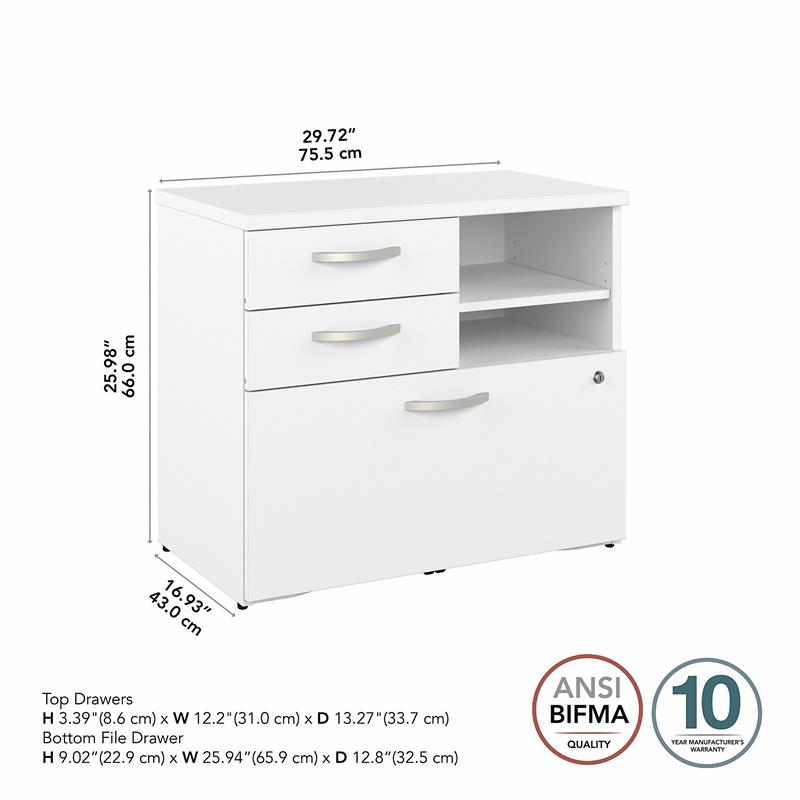 Hybrid Office Storage Cabinet with Drawers in White - Engineered Wood